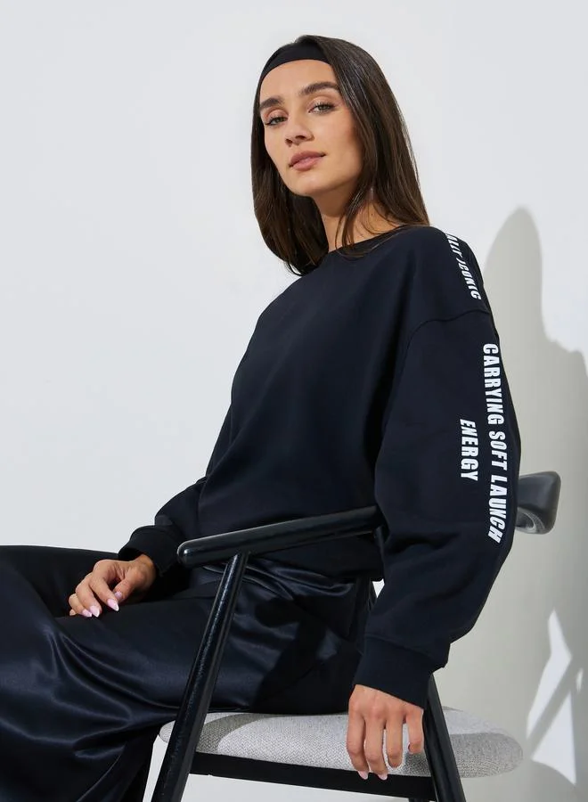 Black Longline Slogan Sweatshirt