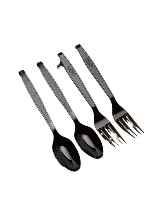 Western Food Packing Fork Spoon Set Plastic With Paper Towel Black Thickened Fruit Disposable Large Salad Fork LOGO-Specifications:Trumpet Fork + Spoon With Tissue - Image 5