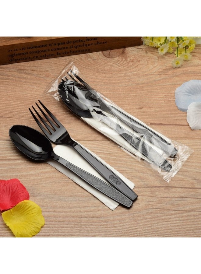 Western Food Packing Fork Spoon Set Plastic With Paper Towel Black Thickened Fruit Disposable Large Salad Fork LOGO-Specifications:Trumpet Fork + Spoon With Tissue - Image 2