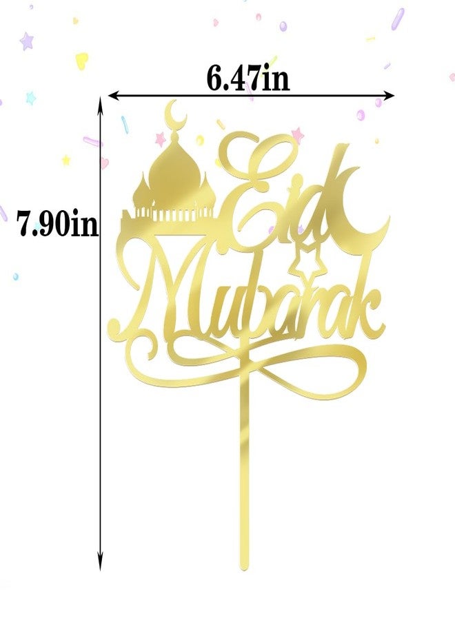 YUINYO Eid Mubarak Cake Topper - Muslim Islam Party Decorations, Eid Festival Party Decorations Gold Glitter. (Acrylic gold) - Image 3