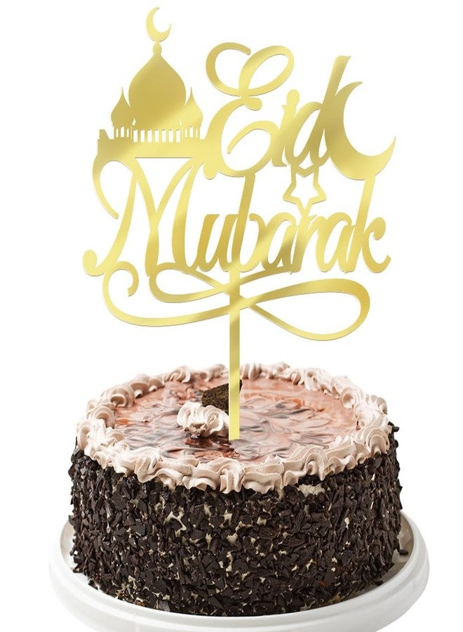 YUINYO Eid Mubarak Cake Topper - Muslim Islam Party Decorations, Eid Festival Party Decorations Gold Glitter. (Acrylic gold) - Image 1
