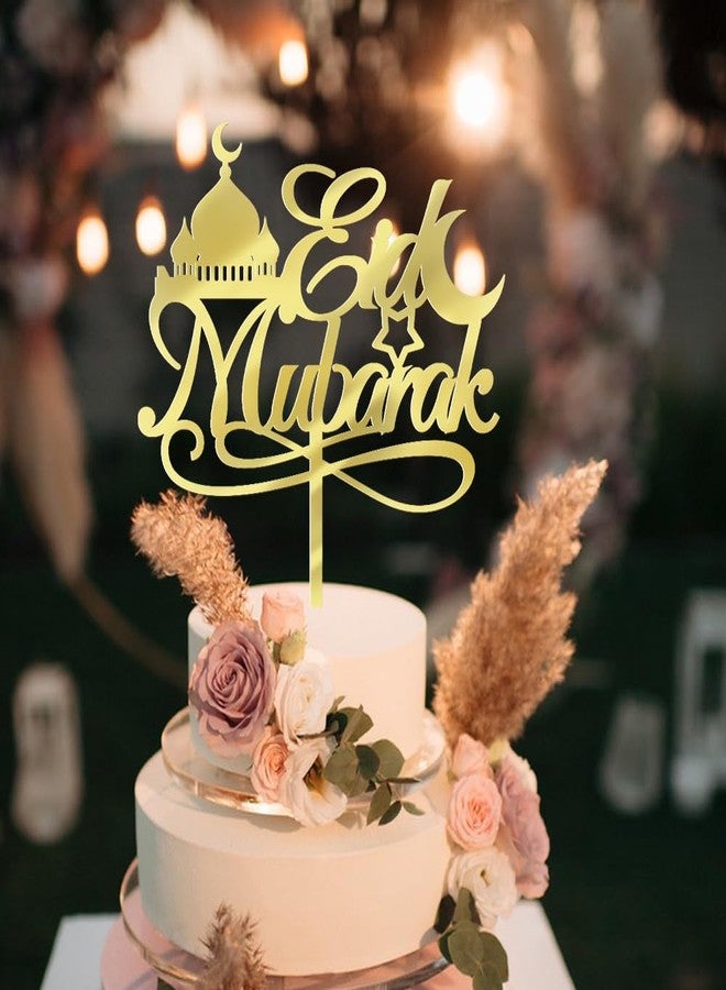 YUINYO Eid Mubarak Cake Topper - Muslim Islam Party Decorations, Eid Festival Party Decorations Gold Glitter. (Acrylic gold) - Image 4