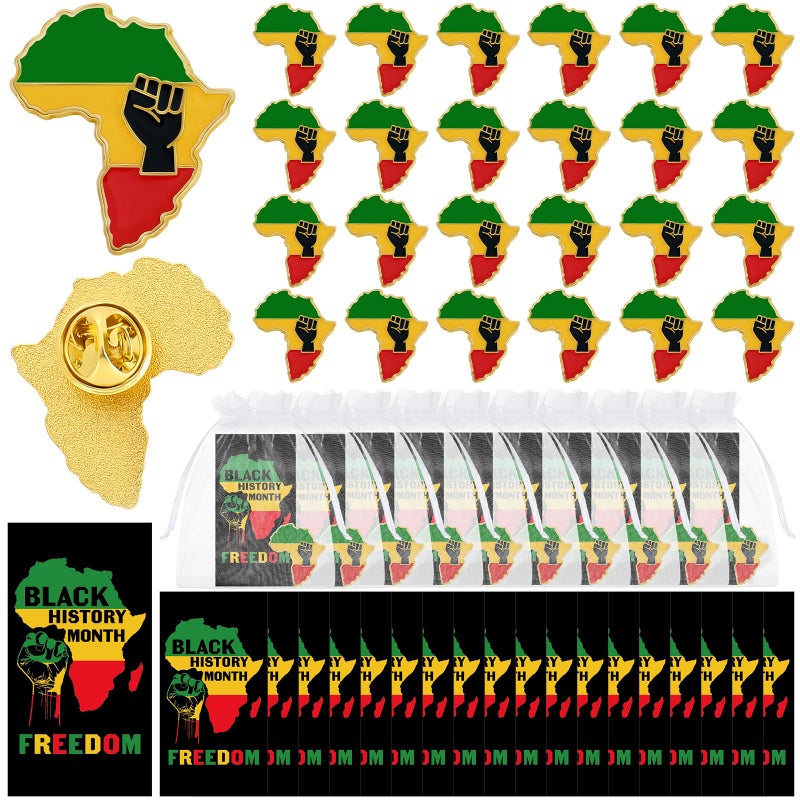 Quelay 150 Pcs Black History Month Pins Gift Bulk Raised Fist Enamel Lapel Brooch Badge African American Flag Freedom Button Pins Cards Bags Gifts for Black History Party Favors Blm - Image 1