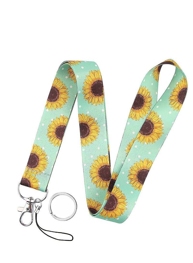 SYOSI Lanyard, Cute Lanyard, Badge Lanyards, Neck Lanyard for Teacher Women and Kids Teens Girls Boys, for Keys, Keychain, Id Badge, Id Holder, Mobile Phone Wallet, Key Chain Holder Green Sunflower  - Image 1