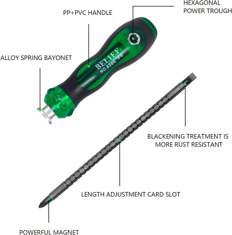 Yalin 3-Piece Ratchet Telescopic Screwdriver, Double-Head Magnetic Ratcheting Screw Driver, Adjustable Rod Length, The Tip of the Rod are Slotted and Phillips, Industrial Strength, Easy to Load - Image 4