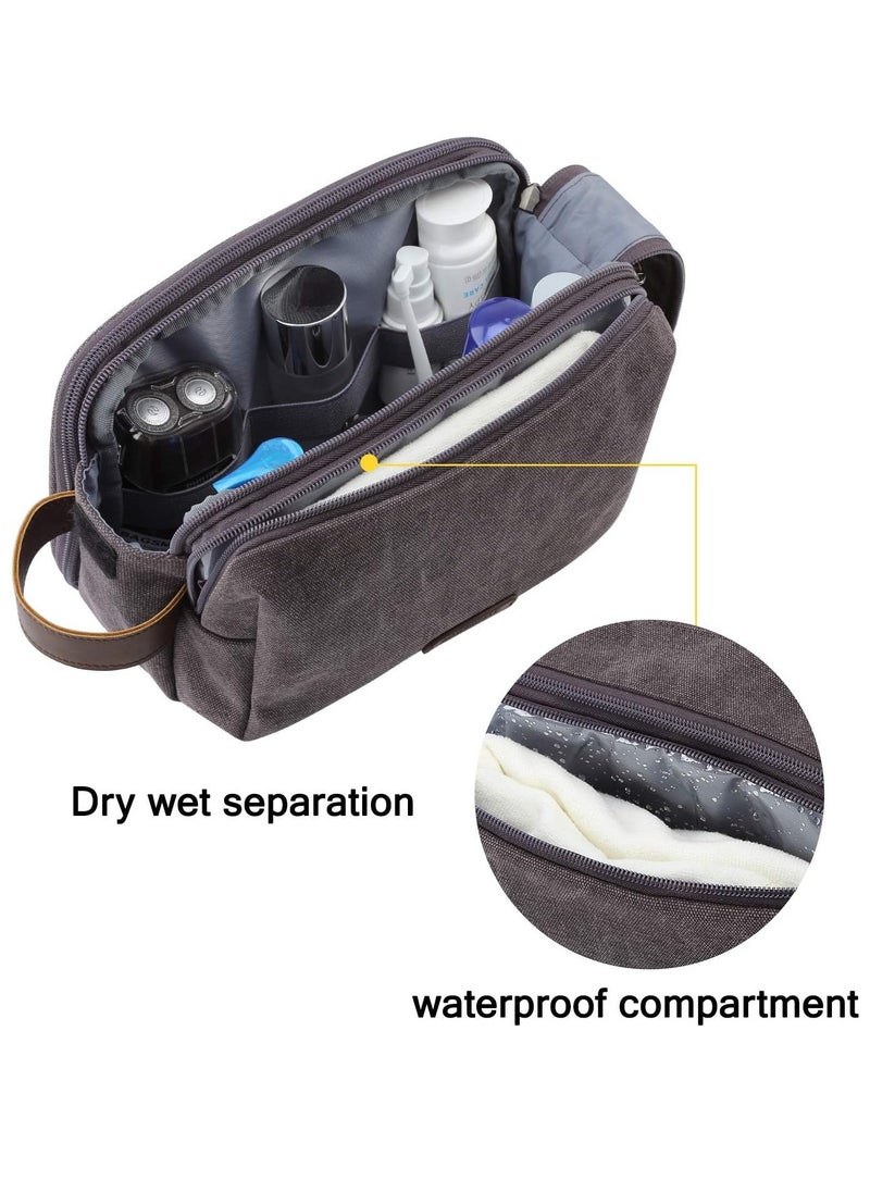 BAGSMART BAGSMART Toiletry Bag for Men, Canvas Travel Toiletry Organizer Dopp Kit Water-resistant Shaving Bag for Toiletries Accessories,Grey-Medium  - Image 2