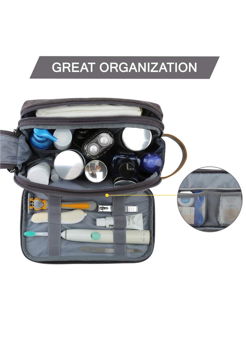 BAGSMART BAGSMART Toiletry Bag for Men, Canvas Travel Toiletry Organizer Dopp Kit Water-resistant Shaving Bag for Toiletries Accessories,Grey-Medium  - Image 3