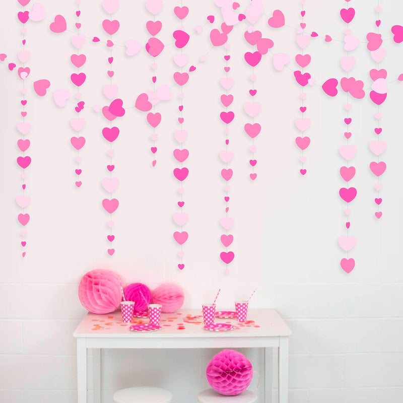 pinkblume Valentines Day Party Decorations Hot Pink White Hanging Paper Heart Garland Streamer for Birthday Bachelorette Engagement Wedding Bridal Shower Anniversary Minnie Flamingo Pink Girl Party Supplies - Image 4