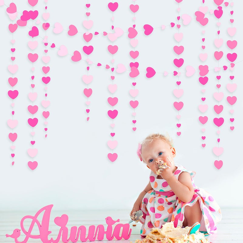 pinkblume Valentines Day Party Decorations Hot Pink White Hanging Paper Heart Garland Streamer for Birthday Bachelorette Engagement Wedding Bridal Shower Anniversary Minnie Flamingo Pink Girl Party Supplies - Image 3