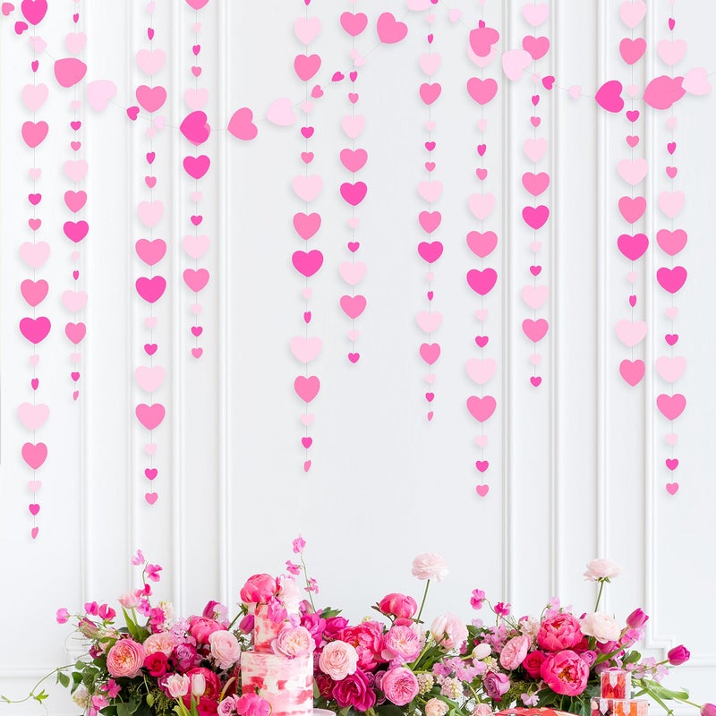 pinkblume Valentines Day Party Decorations Hot Pink White Hanging Paper Heart Garland Streamer for Birthday Bachelorette Engagement Wedding Bridal Shower Anniversary Minnie Flamingo Pink Girl Party Supplies - Image 1