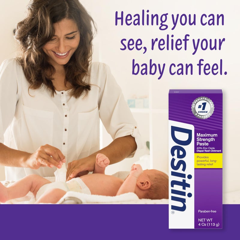 Desitin Maximum Strength Baby Diaper Rash Cream with 40% Zinc Oxide for Treatment, Relief & Prevention, Hypoallergenic, Phthalate- & Paraben-Free Paste, 4 oz - Image 2