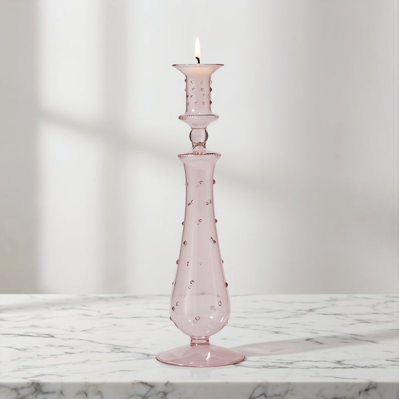 Pink Glass Candlestick 9x30cm for Dinner Table Wedding Party Living Room Decor - Image 1