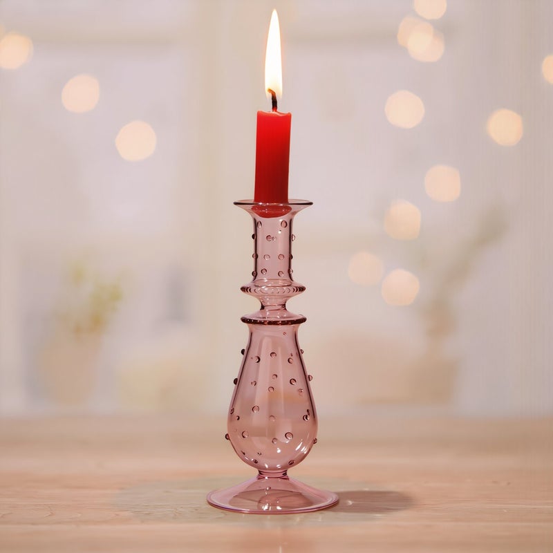 Pink Glass Candlestick 9x30cm for Dinner Table Wedding Party Living Room Decor - Image 4