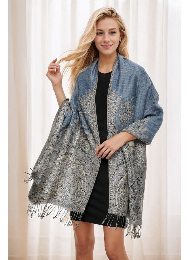 Achillea Luxurious Double Layered Jacquard Big Paisley Pashmina Shawl Wrap Scarf - Image 2
