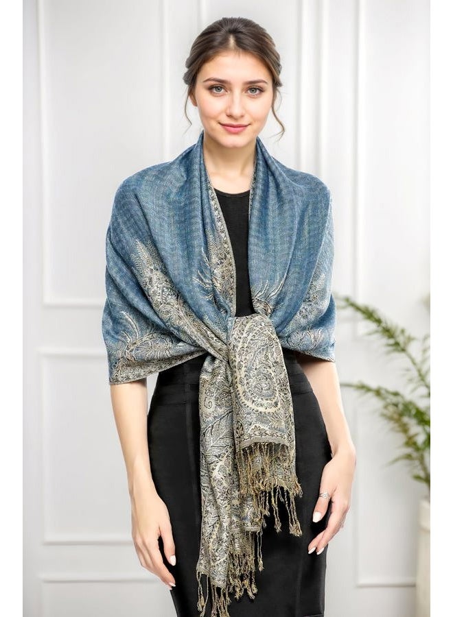 Achillea Luxurious Double Layered Jacquard Big Paisley Pashmina Shawl Wrap Scarf - Image 3