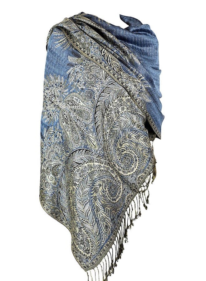Achillea Luxurious Double Layered Jacquard Big Paisley Pashmina Shawl Wrap Scarf - Image 1