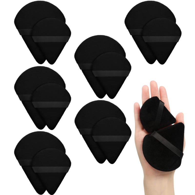 Maitys 12 Pcs Powder Puff Triangle for Face Makeup Cosmetic Loose Powder Puff Velour Soft Body Washable Reusable Foundation Sponge Wet Dry Makeup Tool for WomenLarge SmallBlack - Image 3