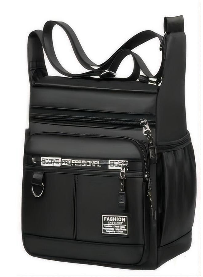 Men's large capacity nylon shoulder bag - waterproof and durable, with multiple pockets suitable for business and leisure use, adjustable shoulder straps, zipper closure - black  - Image 1