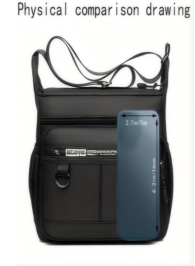 Men's large capacity nylon shoulder bag - waterproof and durable, with multiple pockets suitable for business and leisure use, adjustable shoulder straps, zipper closure - black  - Image 2