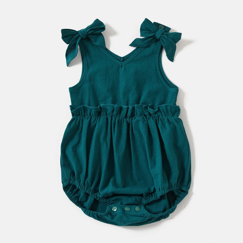 AWIBMK Mommy and Me Dresses Outfits Floral Print Sling Family Matching Belted Jumpsuit Romper V Neck Sleeveless Summer Casual Clothes Suit Set for Mother and Daughter Dark Green Lace Up 6-7 Years - Image 4