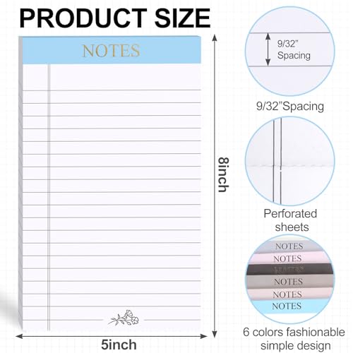 AZUREAL 6P Notepad, Legal Pads 5x8 with Micro Perforated, 6 Different Color Bindings Writing Pads 30 Sheets per Notepad, Lined Paper Pads for Home, School, College, Office, Business - Image 2