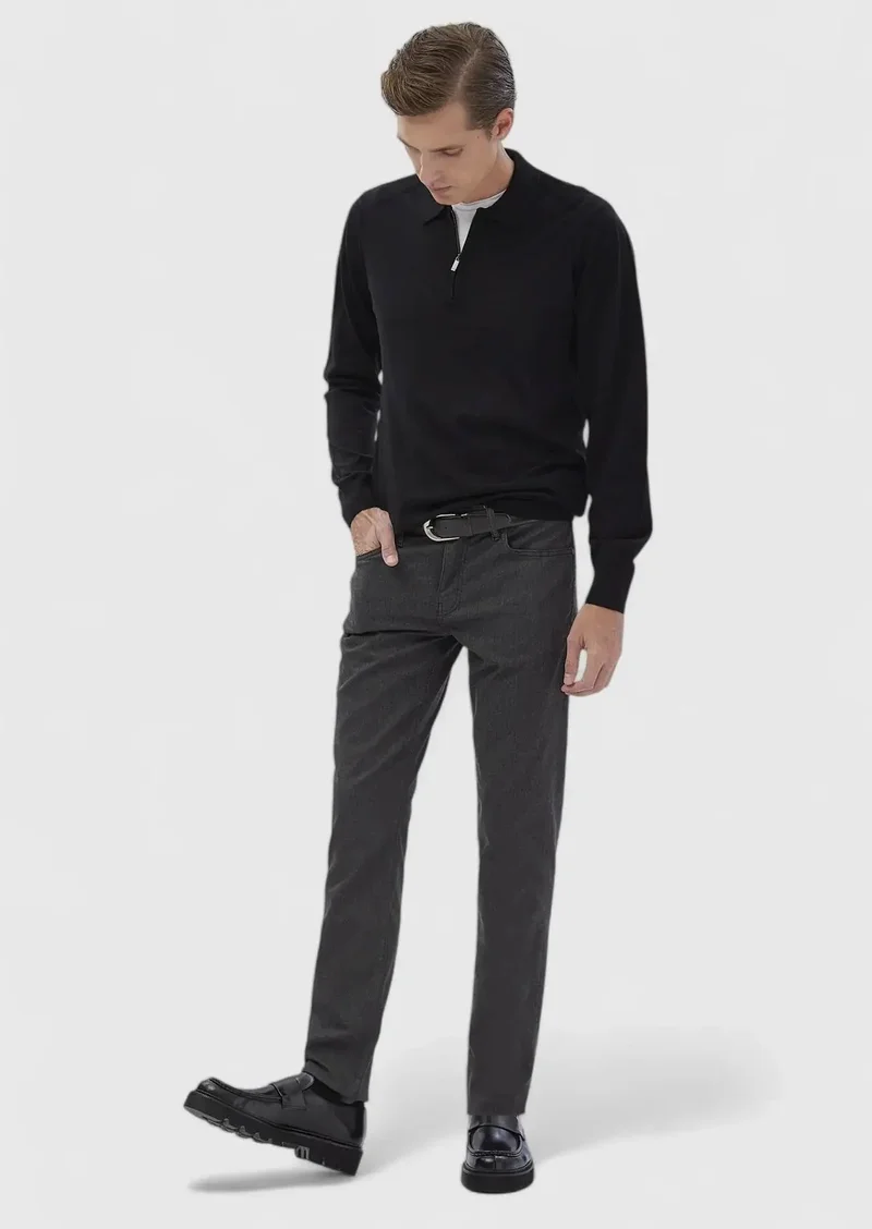 RAMSEY Hard Coal Weaving Slim Fit Casual Cotton Blended Trousers