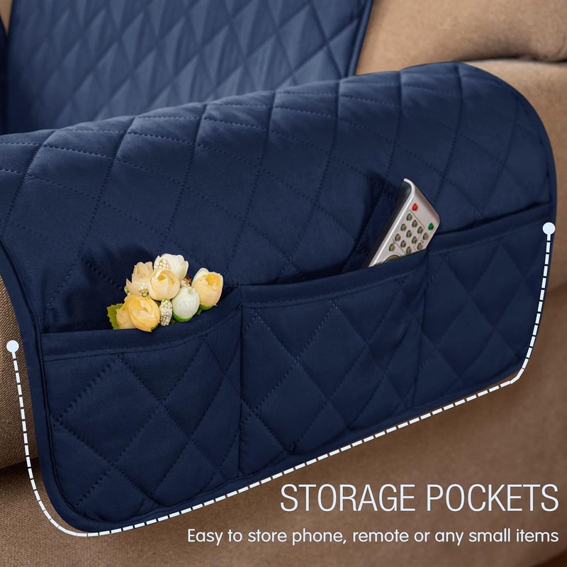 SUBRTEX Chair Cover Reversible Sofa Couch Slipcover Quilted Furniture Protector with Elastic Straps Washable Armchair for Living Room for Kids Pets (Chair, Navy) - Image 5