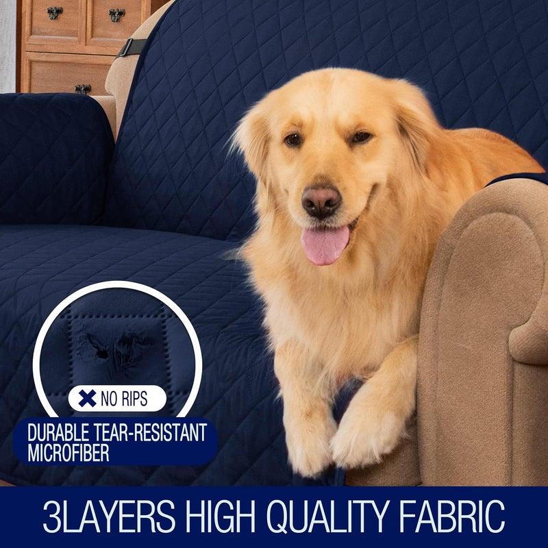 SUBRTEX Chair Cover Reversible Sofa Couch Slipcover Quilted Furniture Protector with Elastic Straps Washable Armchair for Living Room for Kids Pets (Chair, Navy) - Image 4