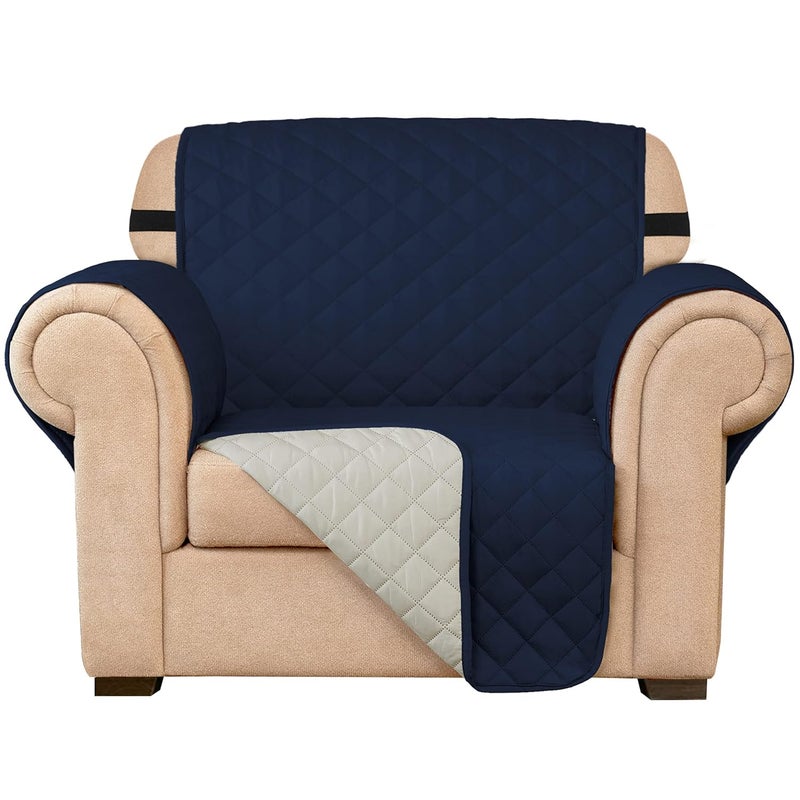 SUBRTEX Chair Cover Reversible Sofa Couch Slipcover Quilted Furniture Protector with Elastic Straps Washable Armchair for Living Room for Kids Pets (Chair, Navy) - Image 1