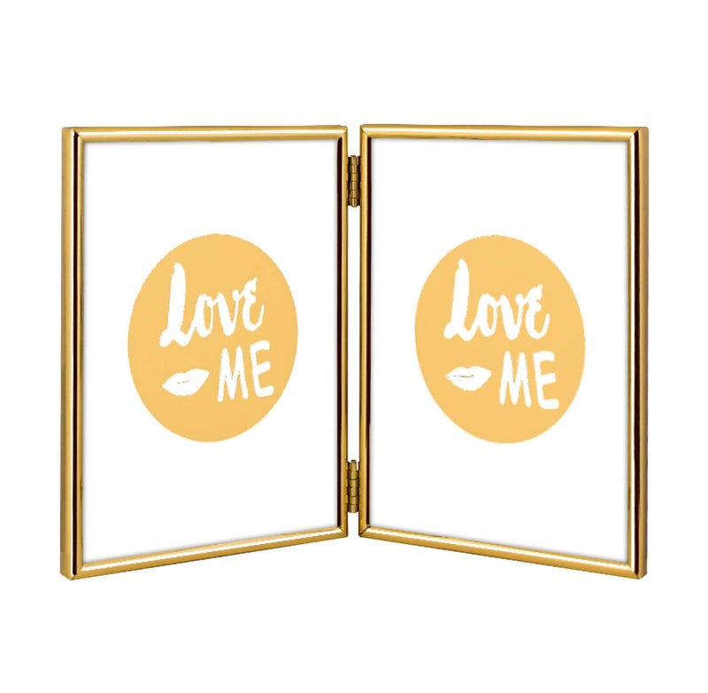 Rising Star Supply Rising Star Gold Double Picture Frames 5x7 Hinged Photo Frame Folding Metal Frame Side by Side Dual Picture Frame 