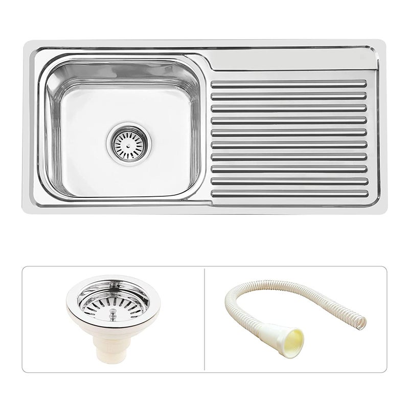 BLACKADO PREMIUM SINKS BLACKADO 304 GRADE STAINLESS STEEL GLOSSY FINISH KITCHEN SINKS 37 18 9 SINGLE BOWL DRAINBOARD - Image 1