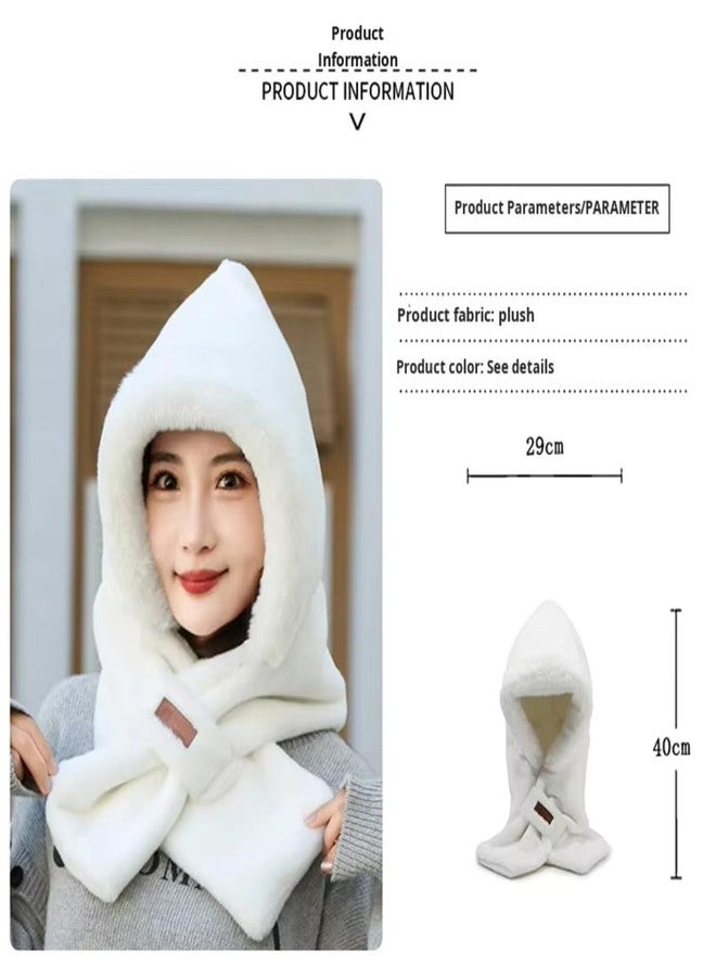 EMPOISON Women’s Winter Hooded Bear Scarf | 3-in-1 Plush Hood, Ear Warmer & Neck Warmer | Ultra Soft Faux Fur, Windproof, No-Shed, Warm & Cute Winter Hat for Girls/Women (White) - Image 2
