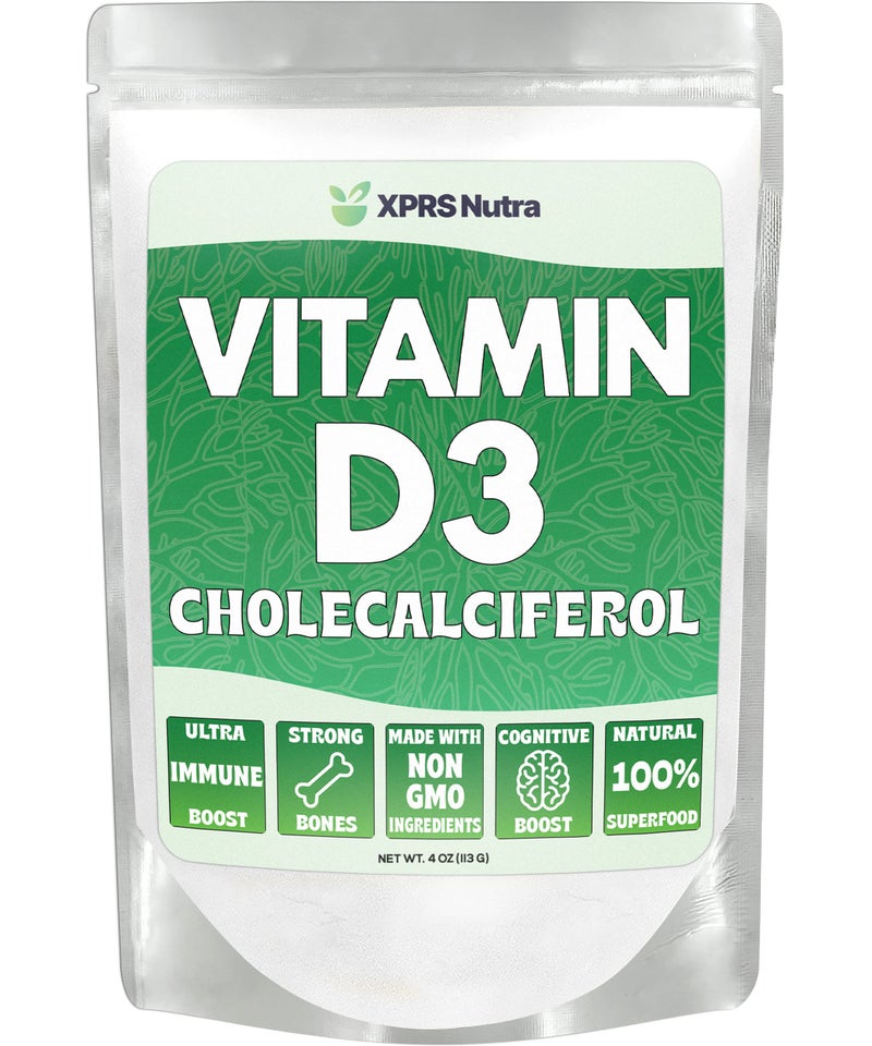 XPRS Nutra Vitamin D3 Powder Cholecalciferol Unflavored VIT D for Bones and Immunity Vitamin for Muscle Function Vitamin D Powder Supplements 4 Ounce