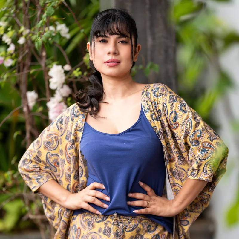 Aadaraya  Aadaraya Pyjama Set Kimono with Camisole and Pants for Women | Best Price UAE