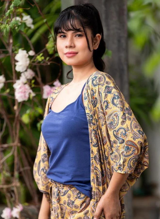 Aadaraya Aadaraya Pyjama Set Kimono with Camisole and Pants