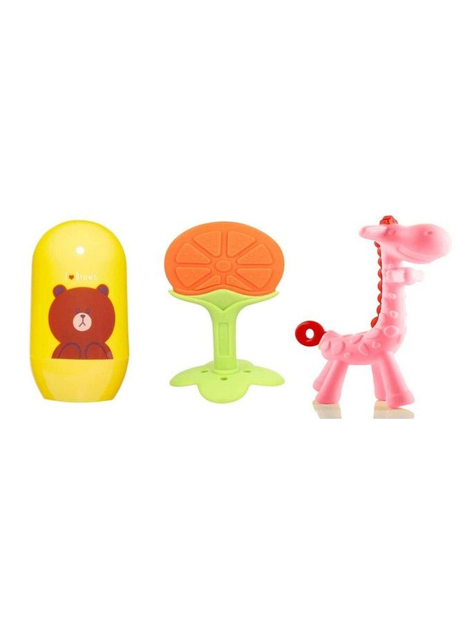 Tinny Tots Baby Soft Silicone Giraffe Teether With Multifunctional Medicine Dropper And Baby Essential Nail Kit Combo Set(Yellow Bear) - Image 1