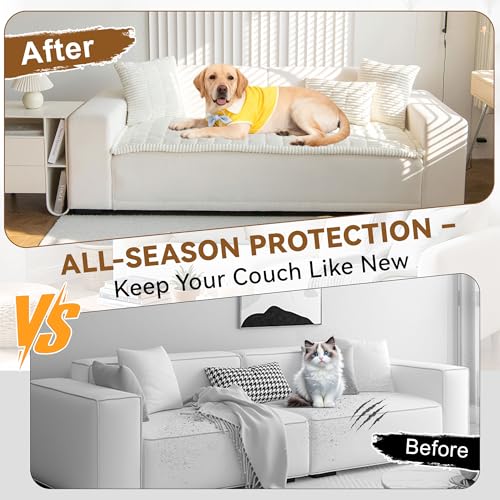 OTOB Couch Cover for Dogs Washable Non Slip Funny Pet Couch Covers Sofa Slipcovers Cushion Mat Plush Soft Cozy Pet Friendly Furniture Protector All Seasons Cream 236 x 472 - Image 3