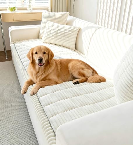 OTOB Couch Cover for Dogs Washable Non Slip Funny Pet Couch Covers Sofa Slipcovers Cushion Mat Plush Soft Cozy Pet Friendly Furniture Protector All Seasons Cream 236 x 472 - Image 1