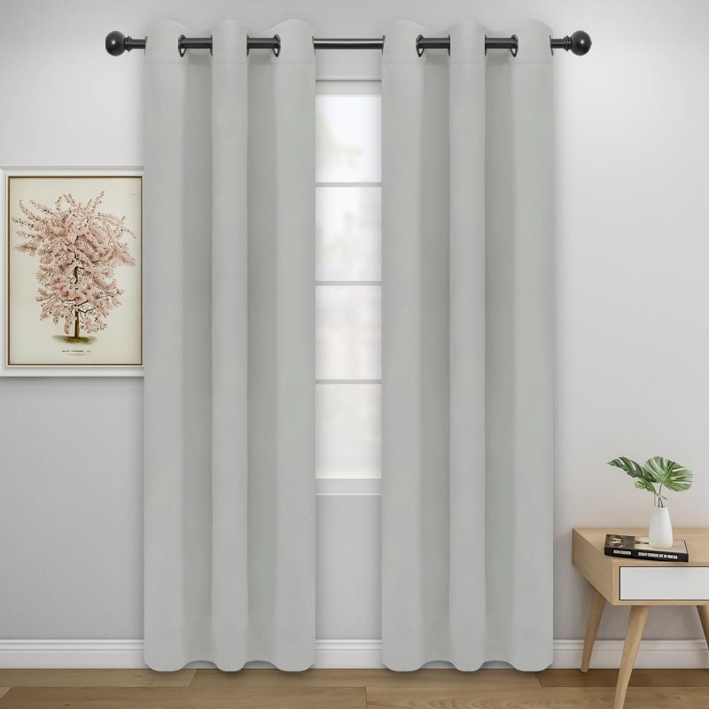Easy-Going Blackout Curtains for Bedroom  Solid Thermal Insulated Grommet and Noise Reduction Window Drapes  Room Darkening Curtains for Living Room  2 Panels (34x84 in  Greyish White) - Image 1