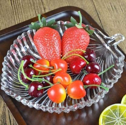 VAKTAVYA Leaf Shape Fruit Glass Plate Bowl Dish Used for Decorative Article for Home and Office Clear pic 1 - Image 2