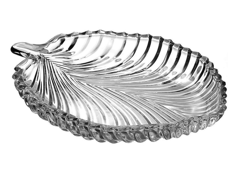 VAKTAVYA Leaf Shape Fruit Glass Plate Bowl Dish Used for Decorative Article for Home and Office Clear pic 1 - Image 1