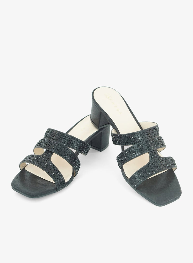 زينة 221-311 Zayna Ladies Classic Low Block Slides 18F8827-0810 Black - Image 3