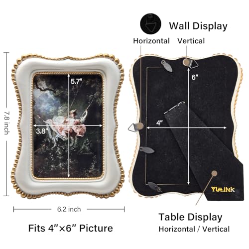YULINK 4x6 Vintage Picture Frame, Antique White Ornate Photo Frame, for Tabletop and Wall Display, Decorative Retro Home Decor, Old Fashioned Photo Gallery Art - Image 5