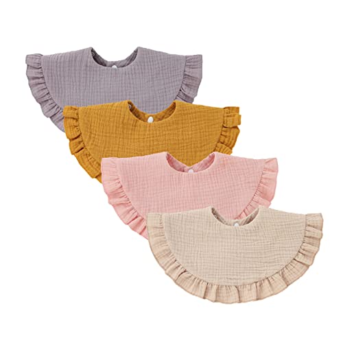 Nishine 4 pcs Unisex Baby Muslin Bandana Drool Bibs 360 Degree Rotatable Cotton Teething Feeding Drooling Bibs for Boy Girl (yellow set) - Image 1