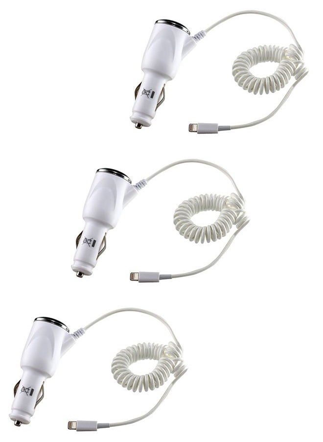 MATRIX USB Car Charger For iPhone 5/6/7/iOS Devices White Pack of 3  - Image 1
