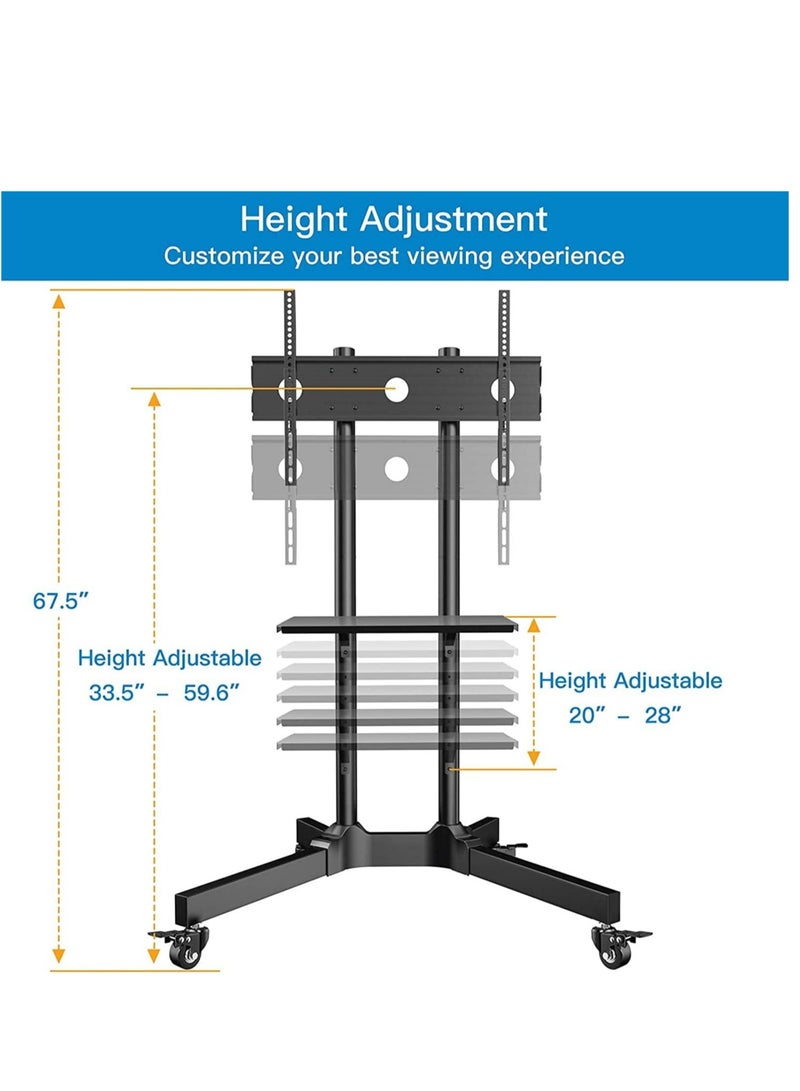 Mobile TV Cart with Wheels for 32-65 Inch LCD LED Plasma Flat Screen TVs- Height Adjustable Rolling TV Stand Hold up to 132 lbs- Floor Stand with Tray Max VESA 600x400mm - Image 3