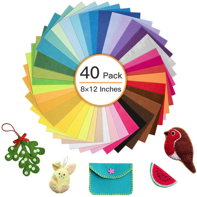 BetyBedy 8 x 12 Inches Felt Sheets for Crafts, 40Pcs Squares Fabric Sheets, Assorted Colors Non Woven Pack, 1mm Thick, Stiff Paper for DIY Sewing Craft Patchwork Decoration - Image 2