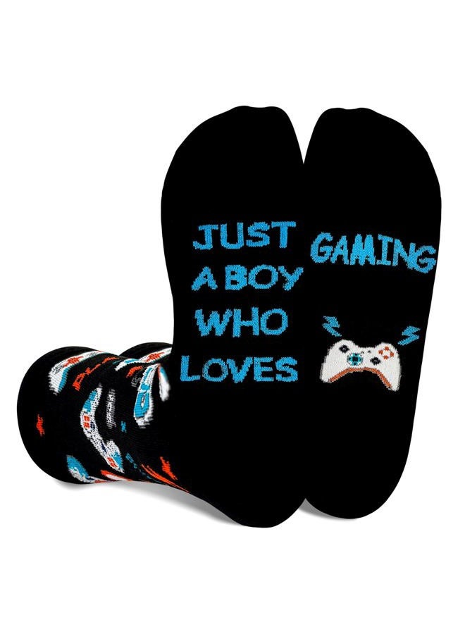 Asikkon Gaming Gifts for Boys Kids - Gamer Socks for Children, Video Game Gifts Stocking Stuffers for Teens, Black, 8-12.5 - Image 1