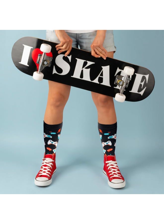 Asikkon Gaming Gifts for Boys Kids - Gamer Socks for Children, Video Game Gifts Stocking Stuffers for Teens, Black, 8-12.5 - Image 3