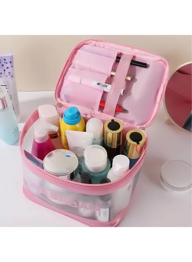 Gowloz Baby Pink Transparent Toiletry Bag - Lightweight Waterproof Travel Cosmetic Organizer, Portable Makeup and Skincare Storage Bag with Zipper - Pack of 1 (Baby Pink) - Image 3